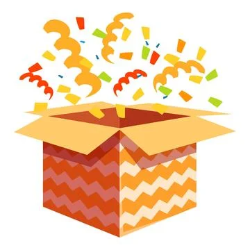 Open gift box exploding with colorful confetti Stock Illustration