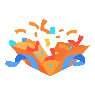 Open gift box exploding with colorful confetti and ribbon 스톡 일러스트