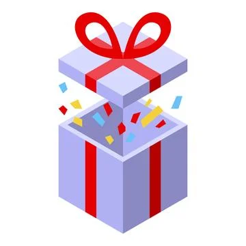 Open gift box with falling confetti exploding from inside isometric icon イラスト素材