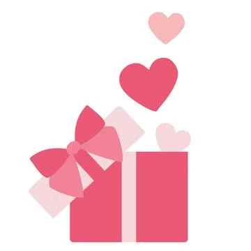 Open gift box with fly hearts. Valentine day Concept. Colorful flat design Ve Stock Illustration