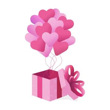 Open the gift box with flying pink hearts. Valentine's day concept. Vector .. Stock Illustration