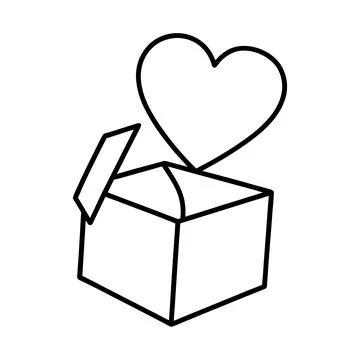 Open Gift Box With Heart Icon Simple Line Art Love Surprise Symbol Stock Illustration