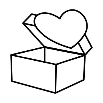 Open Gift Box With Heart Icon Simple Line Art Love Surprise Symbol Stock Illustration
