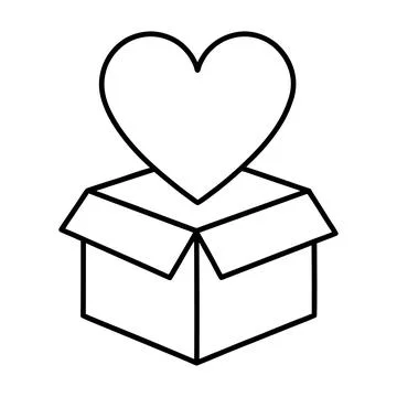 Open Gift Box With Heart Icon Simple Line Art Love Surprise Symbol Stock Illustration