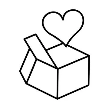Open Gift Box With Heart Icon Simple Line Art Love Surprise Symbol Stock Illustration