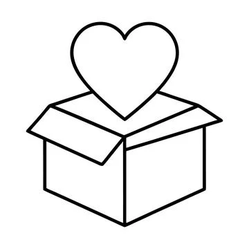 Open Gift Box With Heart Icon Simple Line Art Love Surprise Symbol Stock Illustration