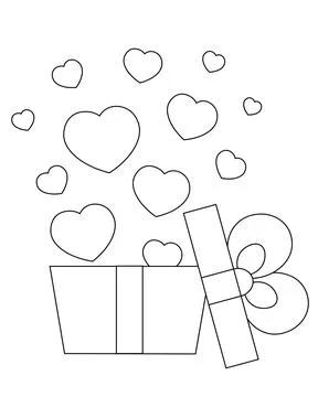 Open gift box with hearts. Draw illustration in black and white Stock Illustration