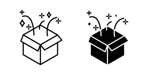 Open gift box icon in black and white. vector icon pack for websites Stock Illustration