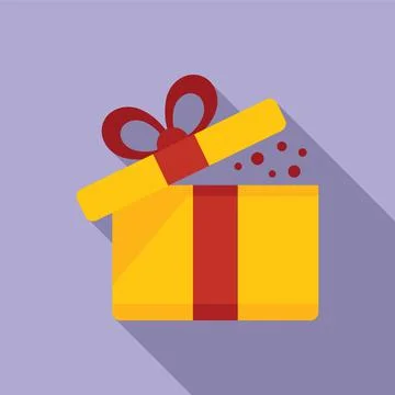 Open gift box icon flat vector. Happy present Stock Illustration