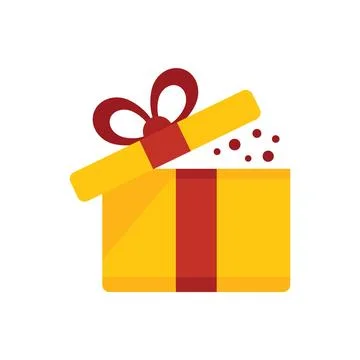 Open gift box icon flat vector. Happy present Stock Illustration