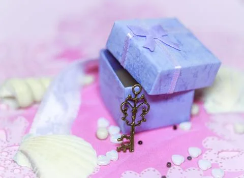 Open gift box with a key Stock Photos