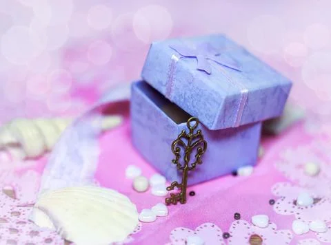 Open gift box with a key Stock Photos