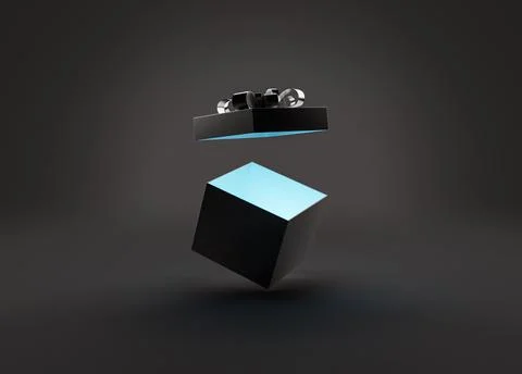 Open gift box with light in a dark scene Illustrazione stock