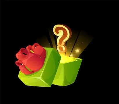 Open gift box with question mark and glow, 3D vector illustration isolated. Stock Illustration