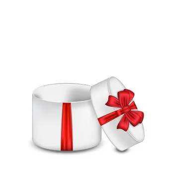 Open gift box with red bow isolated on white background Illustrazione stock