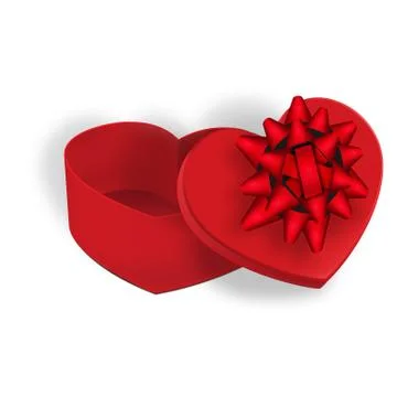 Open gift box with a red bow on a white background with shadow. illustration Stock Illustration