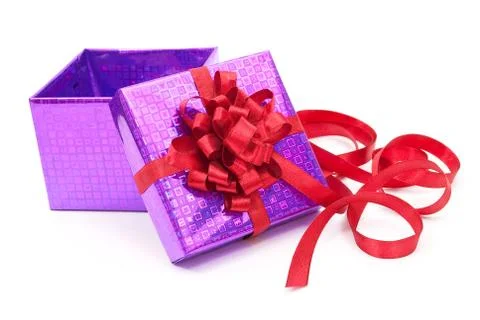 Open gift box with red bow Stock Photos