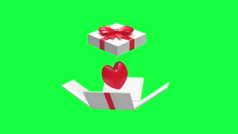 Open gift box with red heart on green screen in 3D animation. Stock Footage 338287070