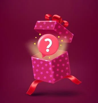 Open gift box with speech cloud and question mark. 3d vector illustration Stock Illustration