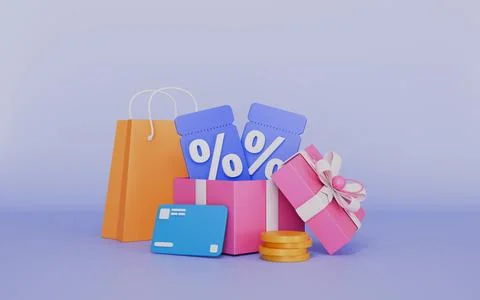 Open gift box surprise with discount coupon, Loyalty program and get reward Illustrazione stock