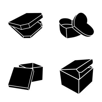 Open gift boxes and heart shaped package icon set Stock Illustration