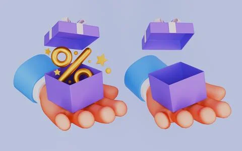 Open gift in hand, Arm holding gesture, Giving a present for social media Stock Illustration