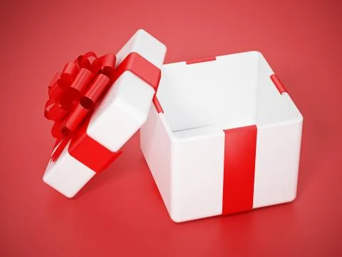 Open giftbox standing on red background. 3D illustration Stock Illustration