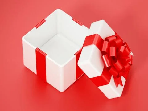 Open giftbox standing on red background. 3D illustration Stock Illustration