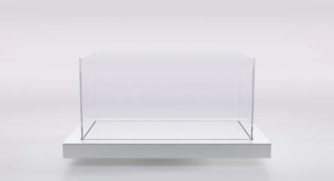 Open glass or plexiglass box on stand, aquarium or terrarium isolated on white Illustrazione stock