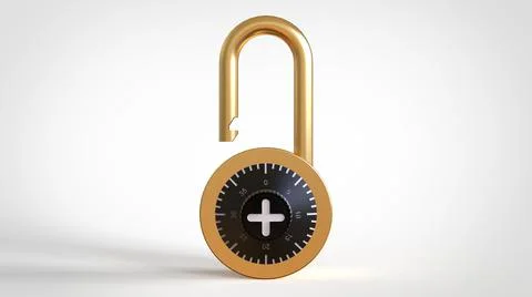Open gold padlock with figures on white background 3d rendering image Stock Illustration
