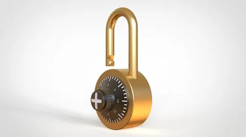 Open gold padlock with figures on white background 3d rendering image Stock Illustration
