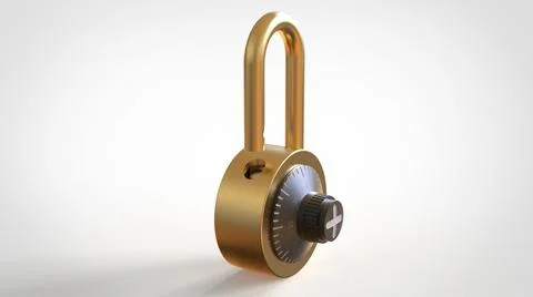 Open gold padlock with figures on white background 3d rendering image Stock Illustration
