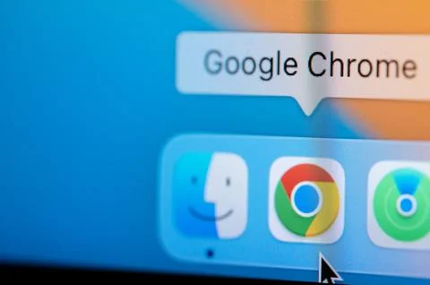 Open Google Chrome browser in macbook dock Stock Photos