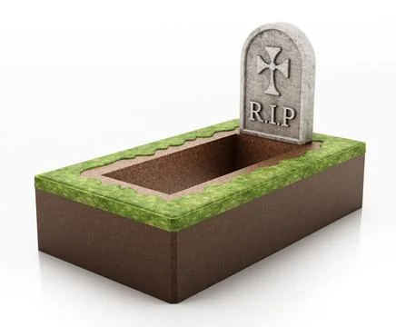 Open grave with gravestone isolated on white background. 3D illustration Stock Illustration