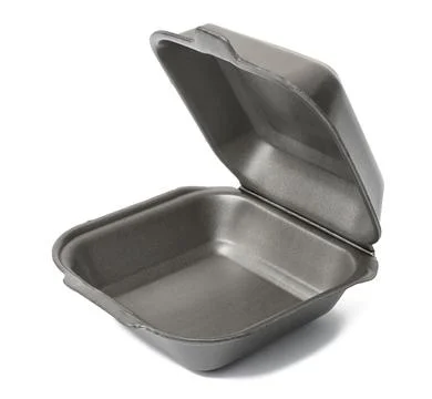Open gray plastic container with a lid for food on a white isolated backgroun Stock Photos