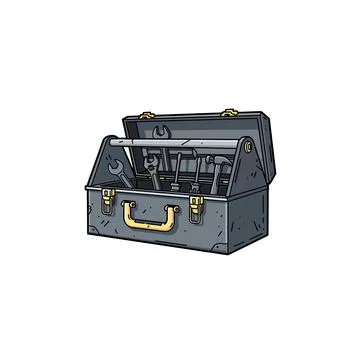 Open gray toolbox with assorted hand tools industrial graphic vector Stock Illustration