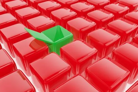 Open green box between group of red boxes Stock Illustration