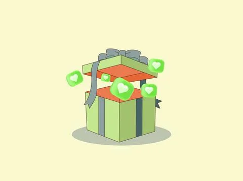 Open Green Gift Box with Floating 3D Green Hearts Surprise Concept Ilustración de archivo