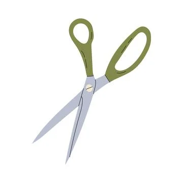 Open green stationery scissors. Stock Illustration