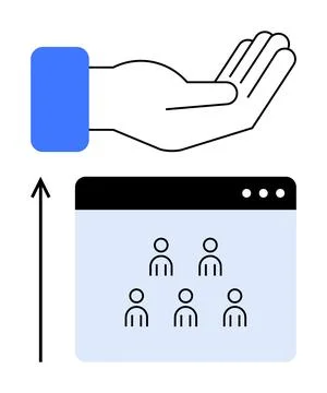 Open Hand Above Digital Interface with Rising Arrow Symbolizing Growth and .. Ilustración de archivo