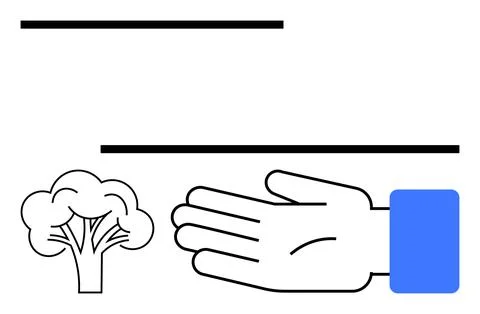 Open Hand Above a Tree and Parallel Lines Representing Growth and Generosity in Stock Illustration