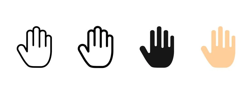 Open hand and palm icon showing a stop gesture. Symbol of warning, control .. Stock Illustration