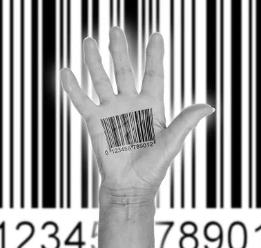 Open hand with barcode Illustrazione stock