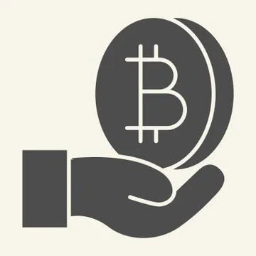 Open hand with bitcoin solid icon. Palm with cryptocurrency vector illustration Stockillustratie
