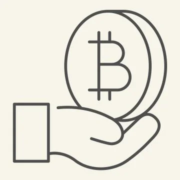 Open hand with bitcoin thin line icon. Palm with cryptocurrency vector Stock Illustration