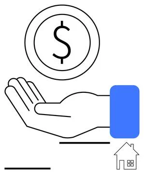 Open hand catching dollar coin with house icon. Ideal for finance, real estat Stock Illustration