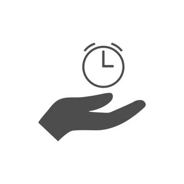 Open hand with clock icon. Vector illustration. Flat design. Stock Illustration