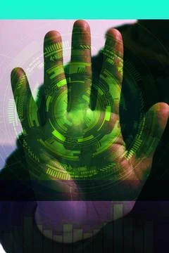 Open hand with digital circuit pattern overlay symbolizing technology and h.. Stock Illustration