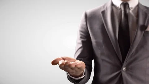 Open Hand Empty Palm Gesture, Idea Concept Business Man Giving Close Up Video stock 122781671