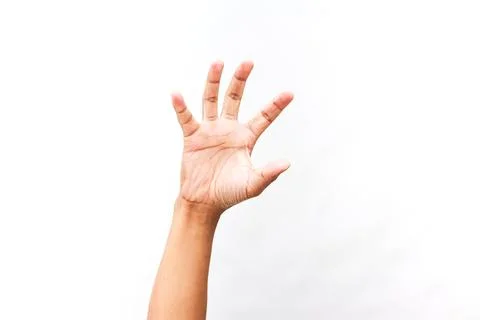 Open Hand Gesture Representing Connection and Communication on White Backdrop Stock Photos